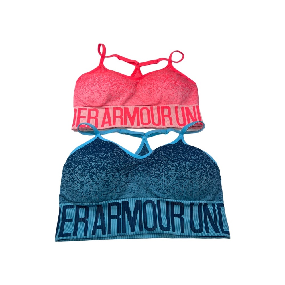 Bundle 2 Under Armour Womens Sports Bras  Blue & Neon Orange w/pad inserts